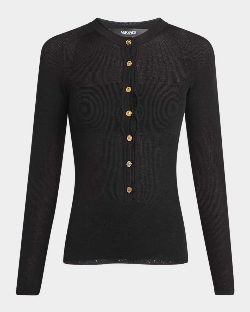 Seamless Rib Long-Sleeve Henley Sweater